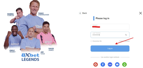 Người dùng nhập chính xác tên đăng nhập và mật khẩu để truy cập tài khoản 8XBET an toàn